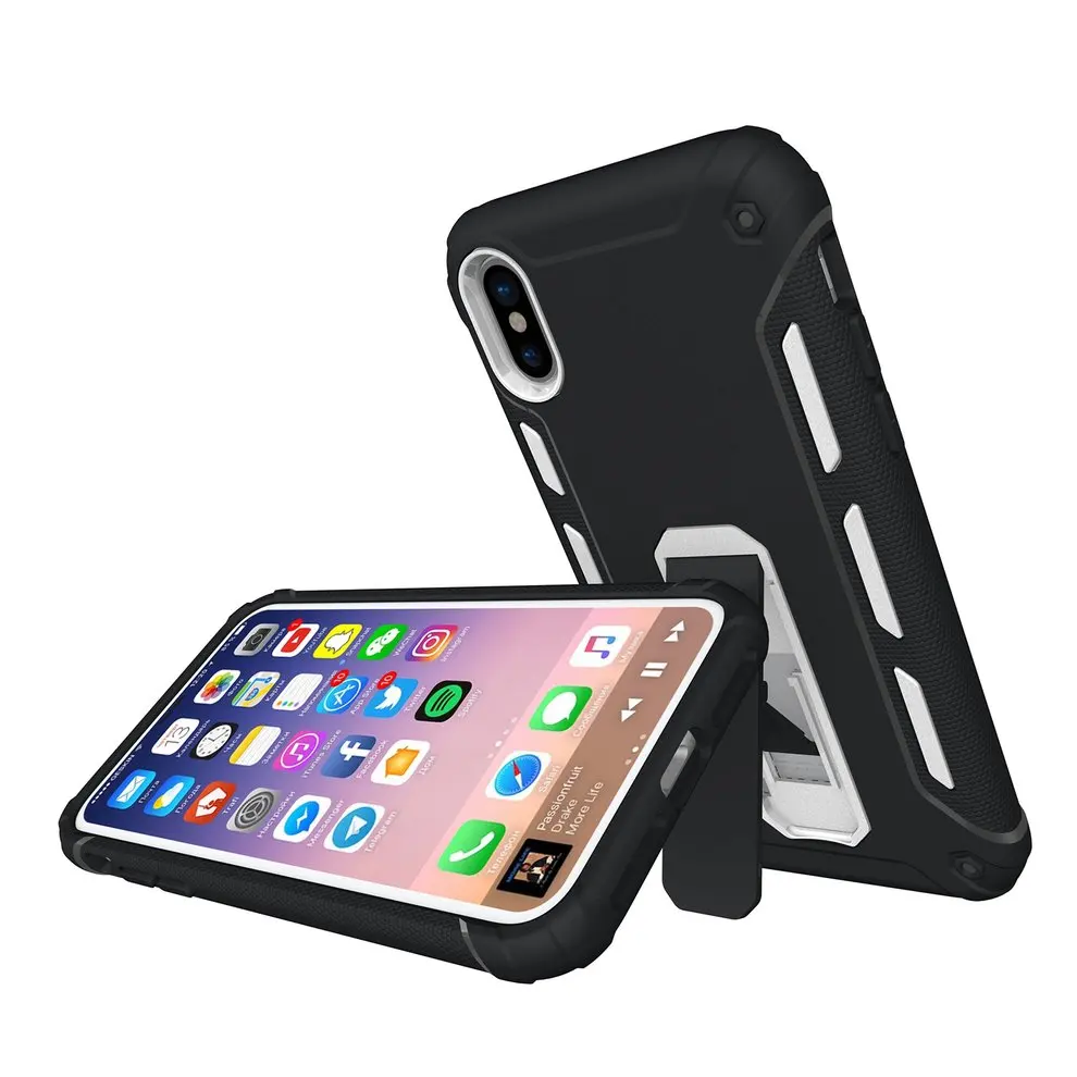 

2pcs Black and White Mobile Phone Protective Case Shockproof For iPhoneX With Support Stand Bracket