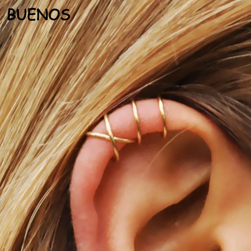 

BUENOS 1Pcs/Set Cartilage Punk Ear Cuff Women Gold Clip Earrings no hole earrings Cross Out C Pattern Earring Clips Jewelry