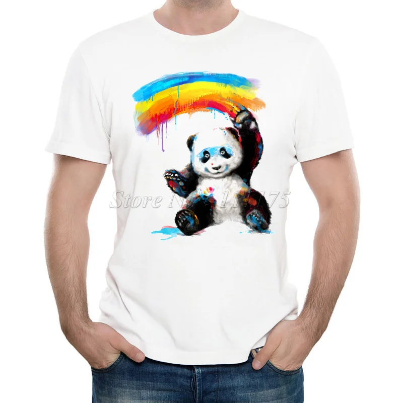

New Arrivals 2019 Men's Fashion Rainbow Panda Printed T Shirt Cool Summer Tops High Quality Casual Tee