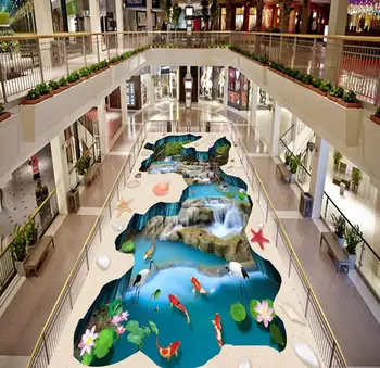 

3d floor painting wallpaper Waterfall Lotus Carp 3D Floor pvc wallpaper 3d floor wallpaper 3d for bathrooms