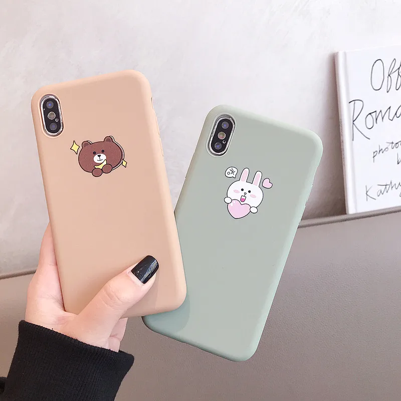 

maosenguoji funny cute Cartoon browm cony fashion Morandi Color Mobile Phone Case for iphone 6s 6 7 8 plus 9 X XR XS MAX cover
