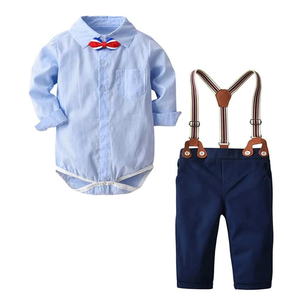 

Toddler Kids Boy Set Spring Casual Solid With Bow Kids Outfit Long Sleeve Clothes + Suspender Pants Toddler Cildren Clothes Set