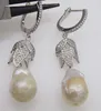 Keshi-pendientes de gancho de 9-16mm, perlas blancas de agua dulce, barrocas, FPPJ, venta al por mayor, 1 par ► Foto 2/4