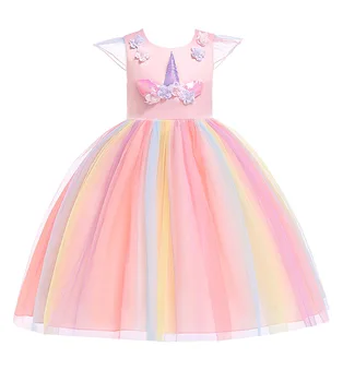 

Retail Flower Unicorn Rainbow Princess Baby Girl Dresses Summer Wedding Party Kids Dresses For Girls Wholesale baby girl clothes
