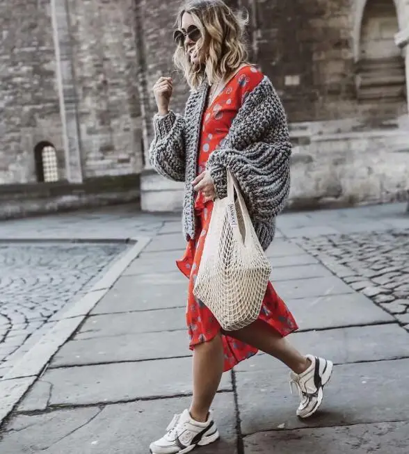 Pink Coarse Knitted Sweater Women 2019 Winter Fashion Lantern Sleeve Cardigan Female Open Front Korea Sweater Coat