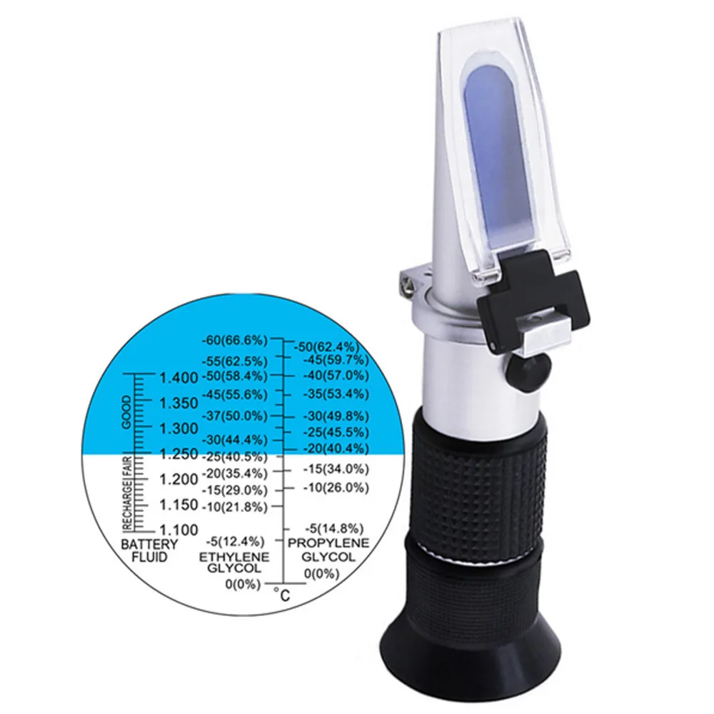 

Refractometer ATC -60~0 deg C Ethylene -50~0 deg C Propylene Glycol 1.100~1.400 Battery Fluids SG Antifreeze/Coolant/BatteryTest