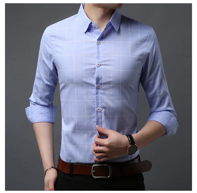 Удобная и элегантная Высококачественная известная брендовая четырехсезонная Мужская рубашка с отворотом и длинными рукавами клетчатая