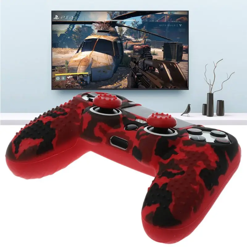 

PS4 Silicone Case Anti Slip Cover With Grip Cap For Playstation PS4 Controller