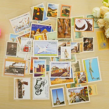 

4 sheets/lot vintage travel postage stamp paper sticker package DIY diary decoration sticker album scrapbooking