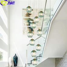 FUMAT MODO Ball Glass Spiral Staircase Villa Ceiling Lamps LED Stair Lamp Light Penthouse Chandeliers Cognac Gray Blue Fixture