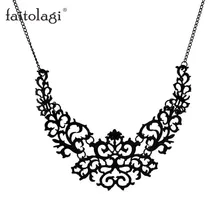 Hollow Vintage Statement Necklace Women Jewelry Metal Chain Pendant Necklace Sweater Fashion Flower Kolye