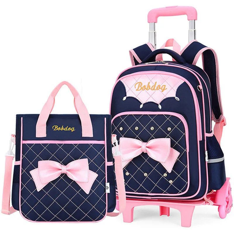 Carrinho de Bagagem Bolsas de Livro Bolsas de Rodas Crianças Meninos Meninas Mochila Removível Escola 6 Princesa