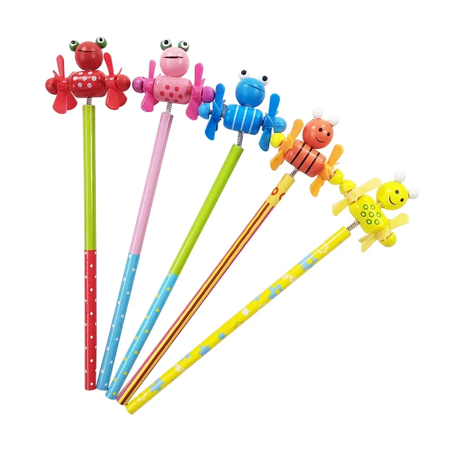 24 Pcs/lot Windmill Animal Doll Designs Party Favors Small Gift Wooden Write Supply For Children Cute HB Pencil Gift For Weeding