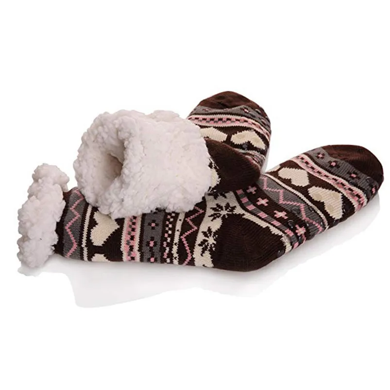 New arrival Women's Winter Super Soft Warm Cozy Fuzzy Fleece-lined Heart Pattern With Gripp winter socks D17 (5)