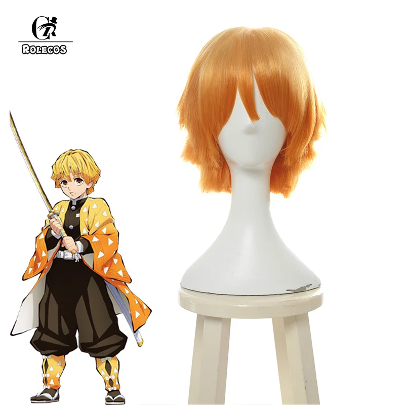 

ROLECOS Anime Demon Slayer Cosplay Hair Agatsuma Zenitsu Cosplay Short Hair Kimetsu no Yaiba Men Synthetic Hair Headwear