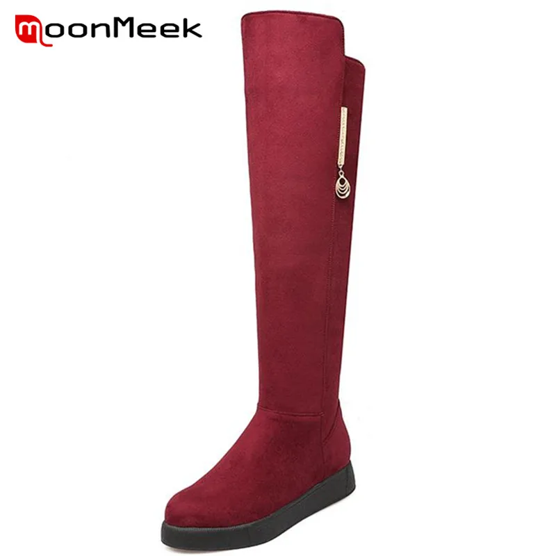 

MoomMeek Suede boots elegant fashion knee high boots for women in autumn winter zipper long boots party shoes flat with