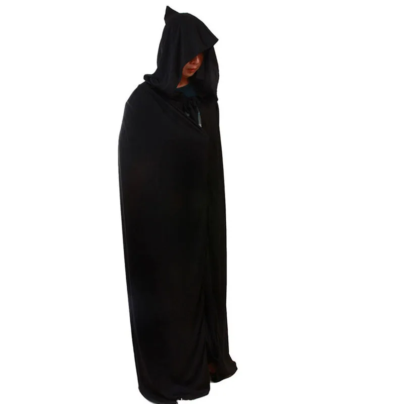 

Black Long Cloak With Hat For Women/Men For Holloween Adult Devil Costumes Clothing Christmas Party Costume Cape Death Cloak