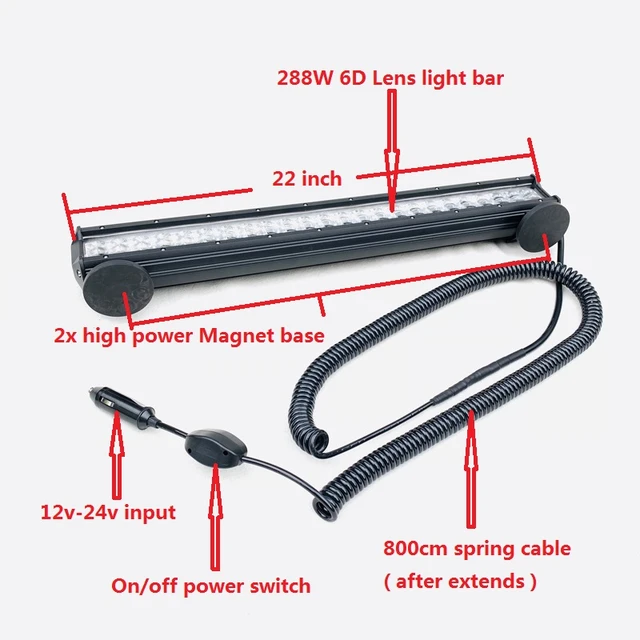 288W Portable Magnet Mounts Led work light bar Offroad Autos Roof