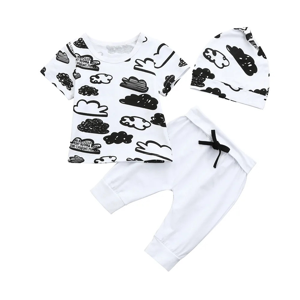Детская одежда футболка с принтом облака для новорожденных мальчиков и девочек топ+ штаны, комплект одежды, Детский костюм из 3 предметов Горячая Распродажа,#06
