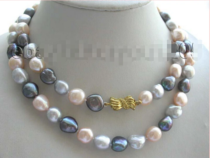 

FREE SHIPPING 32" Natural 14mm Multicolor Baroque Pearl Necklace!