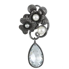 Винтажная брошь каплевидной формы с кристаллами и жемчугом, булавки, водные Стразы в виде капель, стеклянные Броши с цветком растений, свадебный букет, ювелирные изделия, Новинка