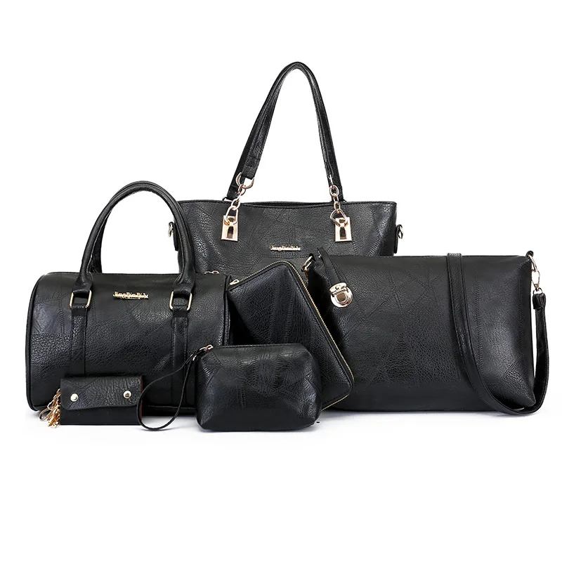 6 в 1 практичная женская сумка, набор высококачественных сумок из искусственной кожи, сумка-мессенджер, женская сумка, сумки через плечо для женщин - Цвет: black
