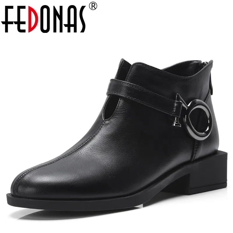 

FEDONAS 1New Women Ankle Boots Autumn Winter Warm High Heels Shoes Genuine Leather Round Toe Casual Metal Decoration Shoes Woman