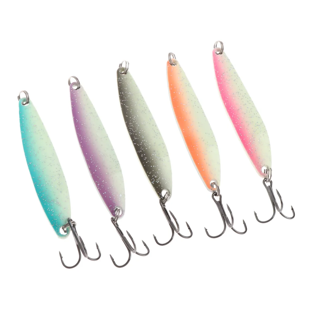 

5 Pieces Double Color Artificial Lure Bait Metal Willow-Shaped Band Bending Curvature Sequined Iron Fishhook Bait Fishing Lure