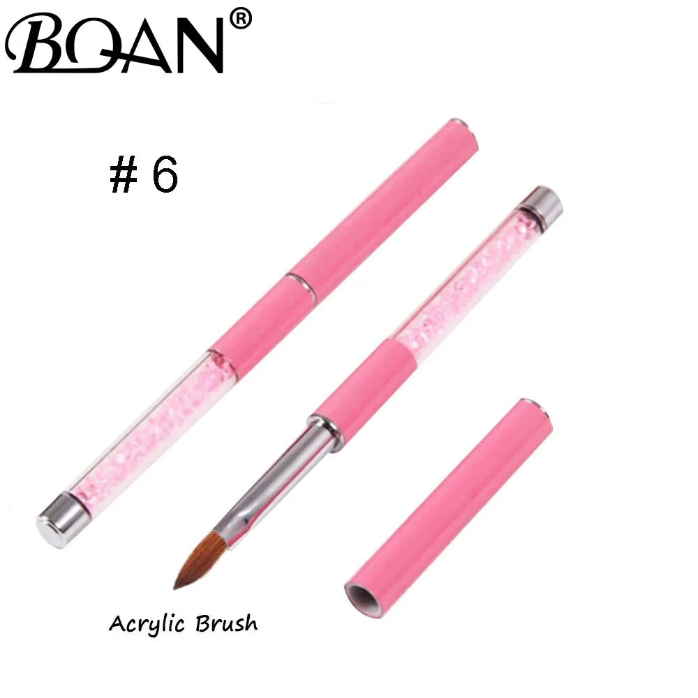 BQAN, розовые стразы, ручка, Чистый колонок, овальная кисть для ногтей, акриловая кисть для ногтей 10#8#6