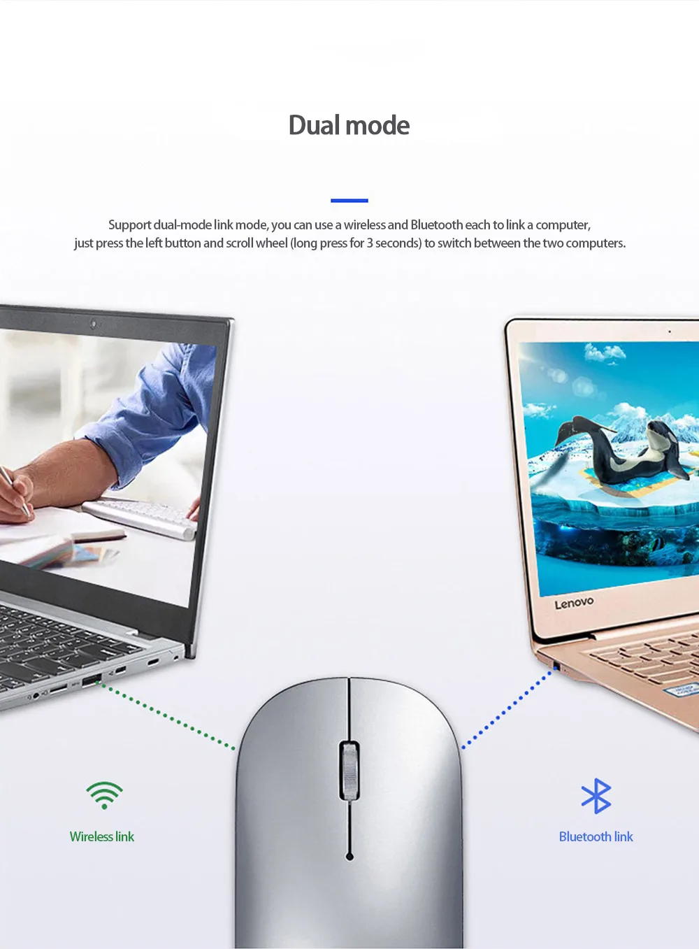 Lenovo мышь xiaoxin air USB Беспроводная Bluetooth Двухрежимная сенсорная мышь 4K dpi для Windows7 8 10, Mac