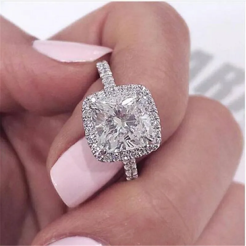 

2019 Cushion cut Ring 925 Sterling silver 3ct AAAAA cz Promise Engagement Wedding Band Rings for Women Bridal Luxury Jewelry
