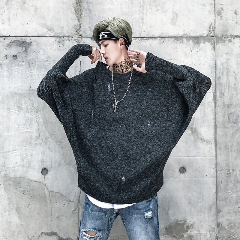 Осенне-зимний мужской свитер в стиле хип-хоп, панк, свитер большого размера, пуловер с дырками, Мужская корейская мода размера плюс, свитер, Джерси, hombre