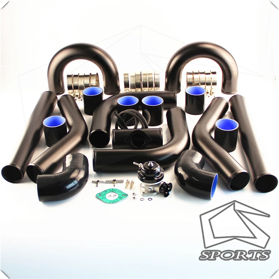 

2.5" 63mm Universal Intercooler Pipe Piping Kit + BOV Turbo Blow Off Valve Kit Black