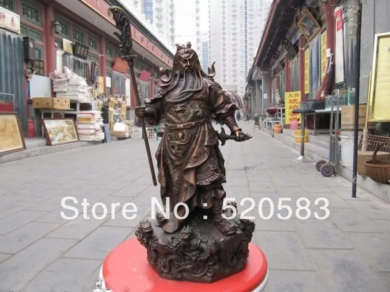 

free 15"China Red Bronze craftwork famous Nine Dragon GongYu Guan Gong warrior Statue fast