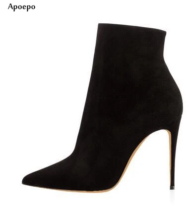 

New Fashion High Heel Boots for Woman Sexy Pointed Toe Ankle Boots Elegant Short Boots for Lady Black Suede Boots