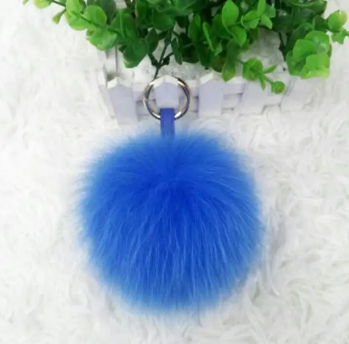 

10cm Round Real Fox Fur Ball Fluffy Pompoms Keychain Keyring Fur Pom- Pom car Key Chains Charm Bag Pendant Hanging Ornament