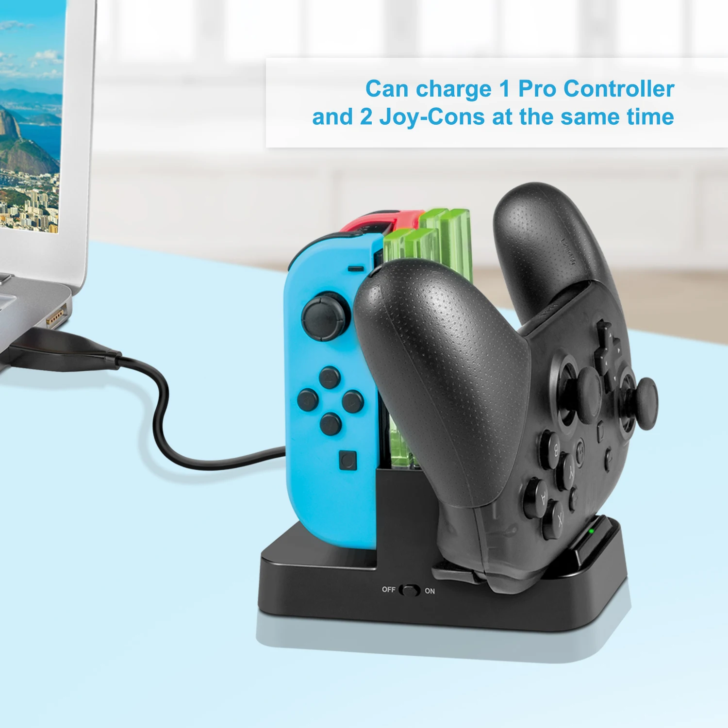 Charging Dock 4 in1 Charger Stand for Nintend Switch Joy-Con/Pro Controller +Additional 6 in 1 Silicone Case&1 USB Type-C Cable