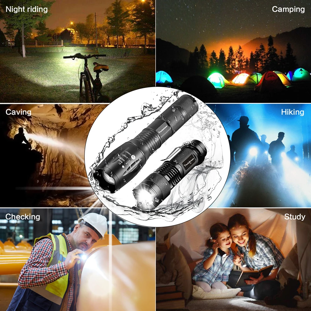 Promotion Set! Tactical LED Flashlight XML-T6 Tactical Flashlight + Q5 Mini Torch Lanterna Zoomable Waterproof Flashlight Bike