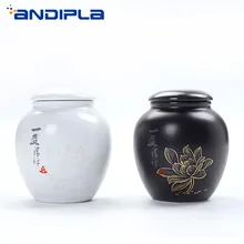Японский Стиль лотосы ручной росписи керамическая банка чайный набор кунг-фу Портативный путешествия контейнеры для чая Кофейные зерна банки для хранения в форме тыквы банка для специй