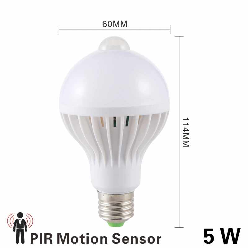 Светодиодный PIR датчик движения лампа 3 Вт 5 Вт 220 В светодиодный светильник 7 Вт 9 Вт автоматический умный светодиодный PIR инфракрасный звуковой светильник E27 датчик движения светильник - Испускаемый цвет: 5W PIR Motion Sensor