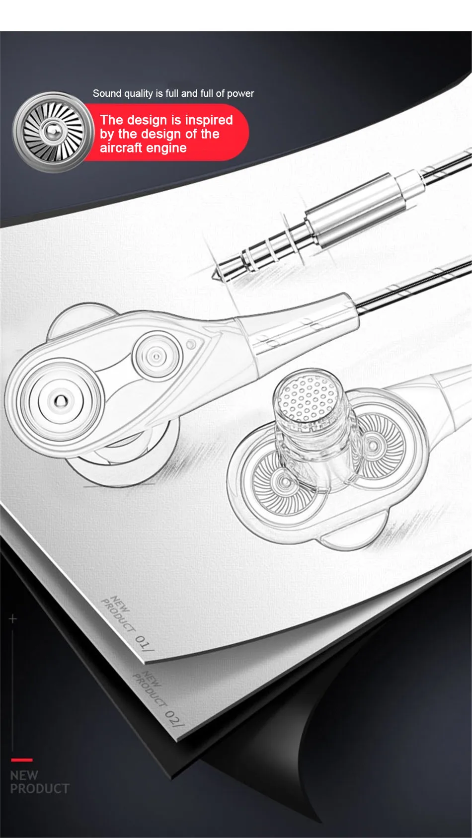 Quad Core Wire Control Earphone 3.5mm In Ear Double Moving Circle Heavy Bass Metal With Mic and Volume Control Public Headphone (3)