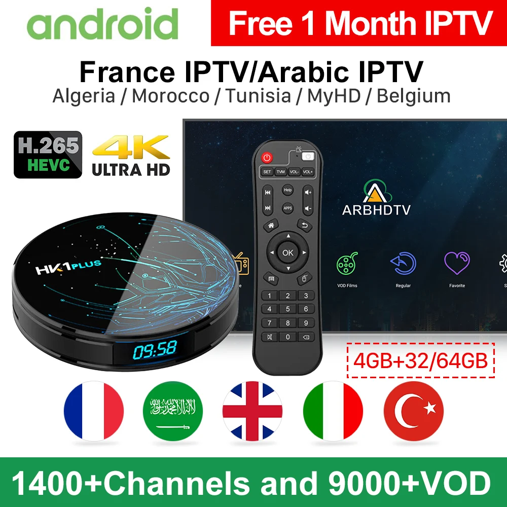

Arabic/France IPTV Box Free 1 Month French IPTV Subscription Hk1 Plus Android 8.1 Tv Box Turkish Belgium Morocco Algeria IP TV