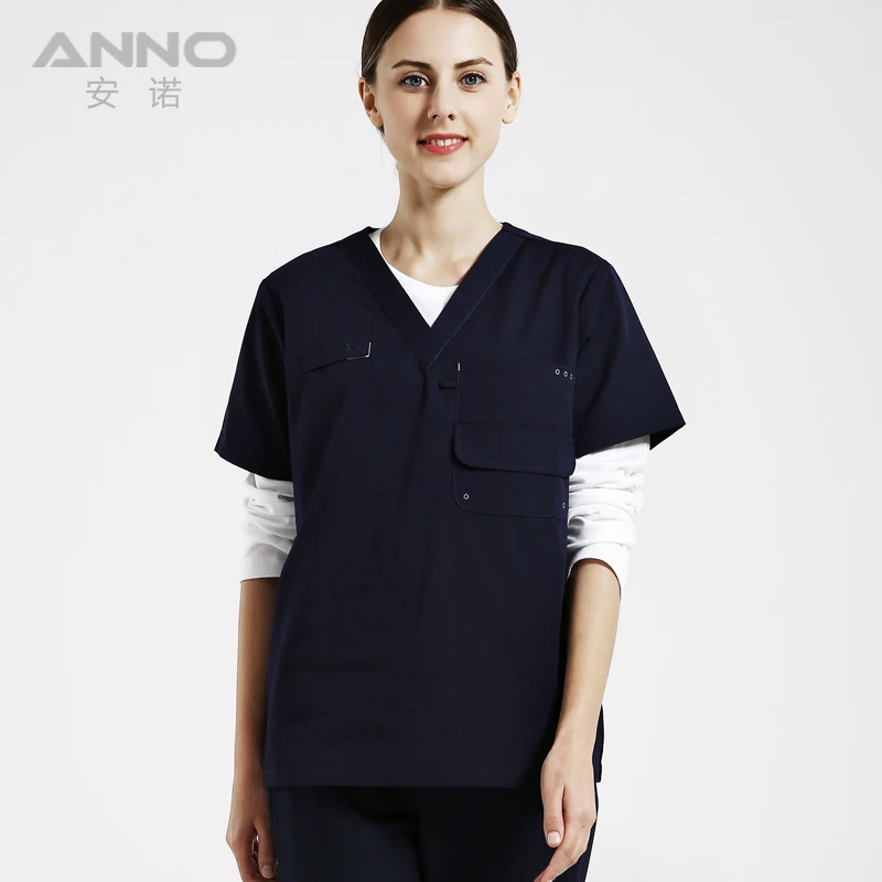 ANNO медицинские стоматологические скрабы для женщин и мужчин медицинская Униформа с короткими рукавами одежда униформа медсестры Дизайн больничный набор хирургический костюм - Цвет: Navy Blue(HeiLan)-S