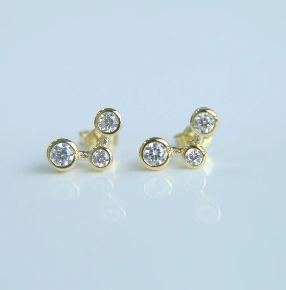 

factory simple wholesale cheap CZ EARRING three stone V shape branch elegant girl gift Cubic zirconia earrings jewelry