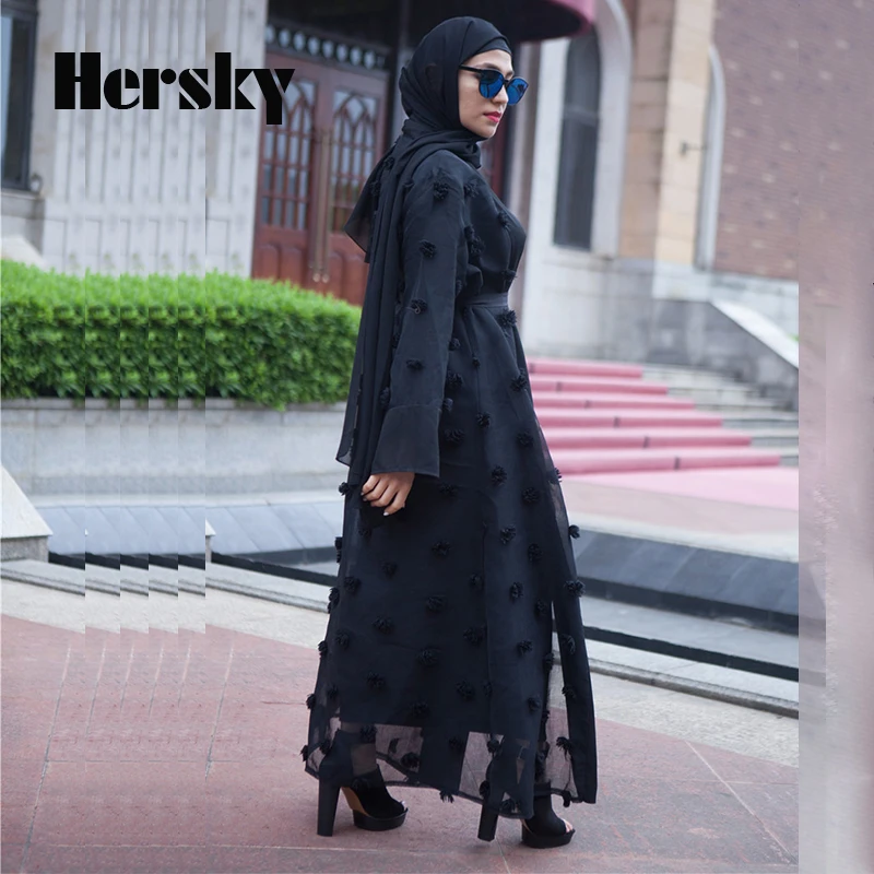 

Adult Muslim Women Appliques Open Abaya Dubai Kaftan Turkey Floral Flowers Robes Musulmane Dress Turkish Female Cardigan Abayas