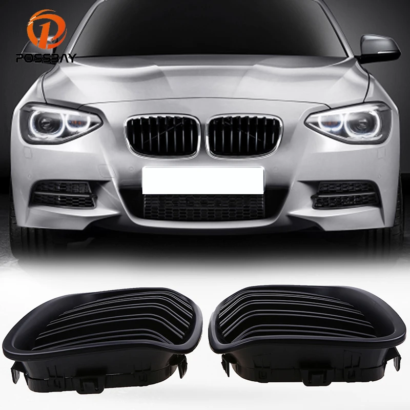 

POSSBAY Matte Black Dual Slats Front Center Grille Grills Fit for BMW 1-Series F21 3-door 2012-2015 Pre-facelift Racing Grill