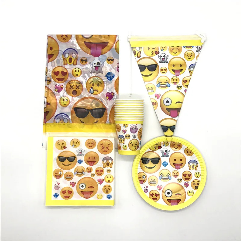 

Emoji Theme 81Pcs/Lot Disposable Tableware Set Children Birthday Party Cup Plate Napkin Banners Family Party Tablecloth Supply