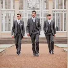 Остроконечные лацканы на одной пуговице Формальные Высокого Качества Портной Сделано 4 шт. Masculino(куртка+ брюки vesttie) Свадебные костюмы для друзей жениха серый