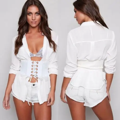 Retro British Women Lace Up Eyelet Cotton Corset Belt High Waist Wide Style Belt