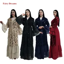 Открытое кимоно абайя женское мусульманское платье Дубайский кафтан Femme Турция турецкий Исламская одежда Бангладеш кафтан кардиган с пайетками